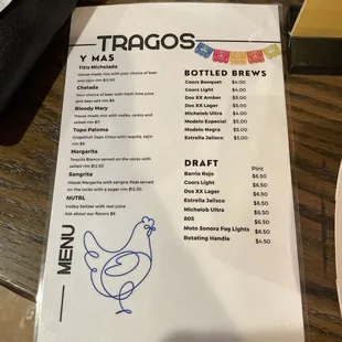 Alcohol menu