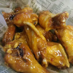 Mango Habanero bone in wings.. sweet with a kick.