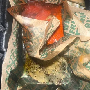 the inside of a bag of food