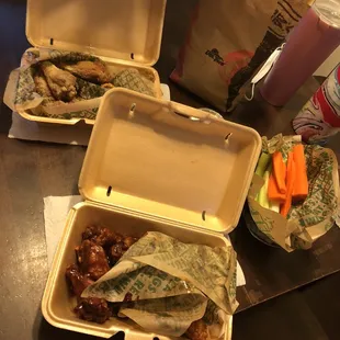 10/31/21 tasty but tiny pieces of wings &amp; celery+carrot sticks