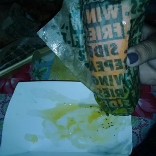 For some reason my lemon pepper container was placed in side ways so the butter/ grease got on my veggie sticks