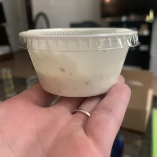 a hand holding a bowl of food