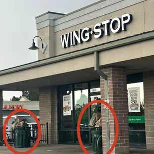 Overflowing trash cans