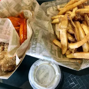Garlic Parmesan, classic, and fries.