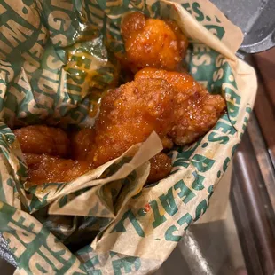 This is the mango habanero that was supposed to be Hawaiian. See the red flakes, Wing Stop? Believe me now?