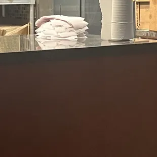 a view of a kitchen with a counter top