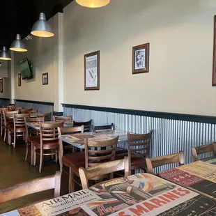 tables and chairs in a restaurant
