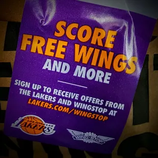 sign up to receive offers from the lakers and wingstop