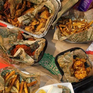 a variety of food items on a table