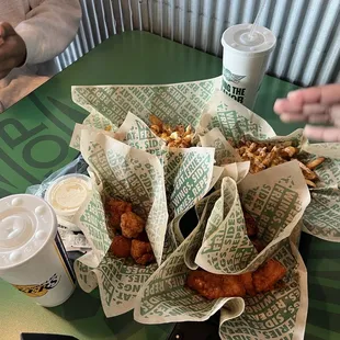 Fries  Wings couple of flavors  Drinks