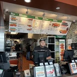 Front desk with menu on top