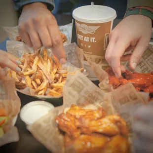 a close up of a table of food