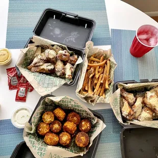 a variety of food items on a table