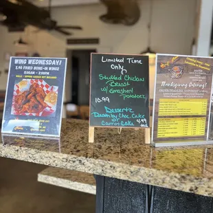 menus on the counter