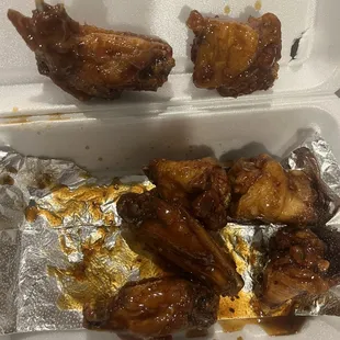 Teriyaki wings -- poorly cut with feathers