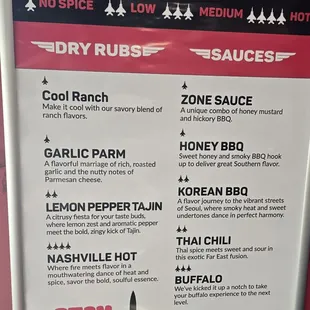 Wing sauces and dry rubs