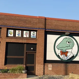 a cartoon character on a building