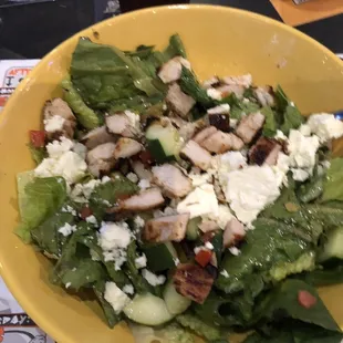 Greek Grilled Chicken Salad is great.    So much flavor.   Very filling for a salad.