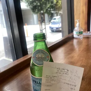 Comped bottle of water.