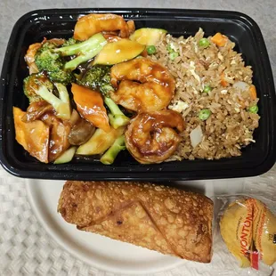 Shrimp with mixed vegetables - fried rice - pork egg roll