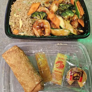 Shrimp with mixed vegetables - fried rice - pork egg roll