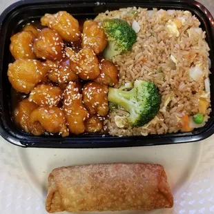 Sesame Chicken - Fried Rice - Pork Egg Roll