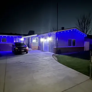 Look for the blue string lights