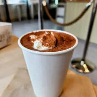 Pumpkin Bread, Holiday Double Hot Chocolate w/ Whip (Not your ordinary hot chocolate. The process alone was something to watch.)