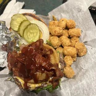 Texas burger with tots