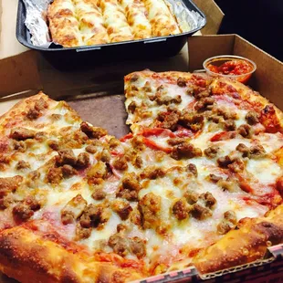 Pizza is awesome; cheese sticks are not the best.