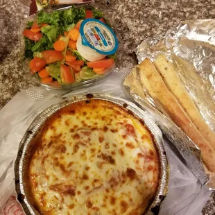 Just a fabulous Italian dinner for $11.90! Cant beat it. Chicken lasagna &amp; salad &amp; breadsticks 1 low price &amp; the lasagna is SO cheesy &amp; good