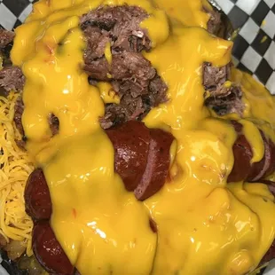Brisket baked potatoe with nacho cheese