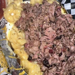 Brisket Mac &amp; Cheese baked potato.