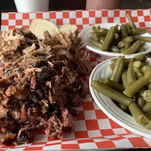 Two meat plate with chopped brisket and pulled pork