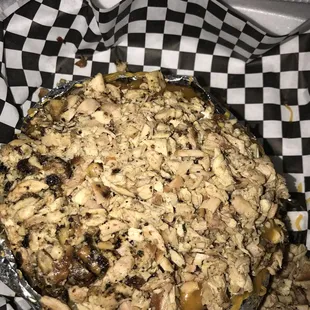 This baked potatoe with chicken is BOMB. The chicken is sooooo smoked it's crazy!! DAMN it's good!!