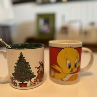 Cutest mugs for the best coffee! Only 25 cents a cup with an entree