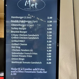 the menu for the restaurant