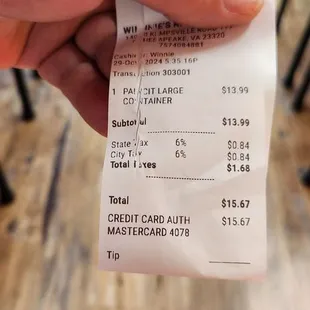 The receipt shows what was charged
