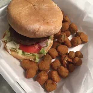 Double burger with fried okra