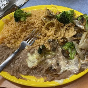 Pollo Loco with rice and refried beans!