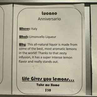 Above the bottle it explains the wine below.