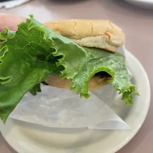 a hand holding a sandwich