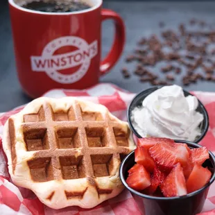 Winston's Queen Waffle and coffee