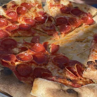 Pepperoni pizza, took the picture after we dug into it. Lol.