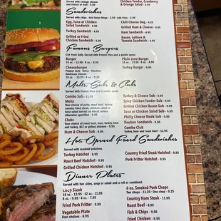 the menu of the restaurant