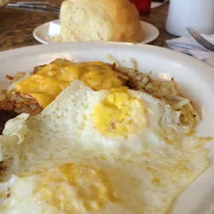 2 eggs with hash browns.  Home cooked flavor, prepared just right.
