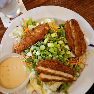 Their version of a Oriental Chicken Salad. Good dressing, but sure would like sliced almonds on it!