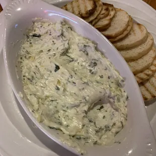 Artichoke dip and toast