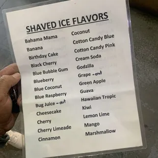 Shaved ice flavors