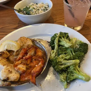 lobster 3 way, rice, broccoli, watermelon margarita